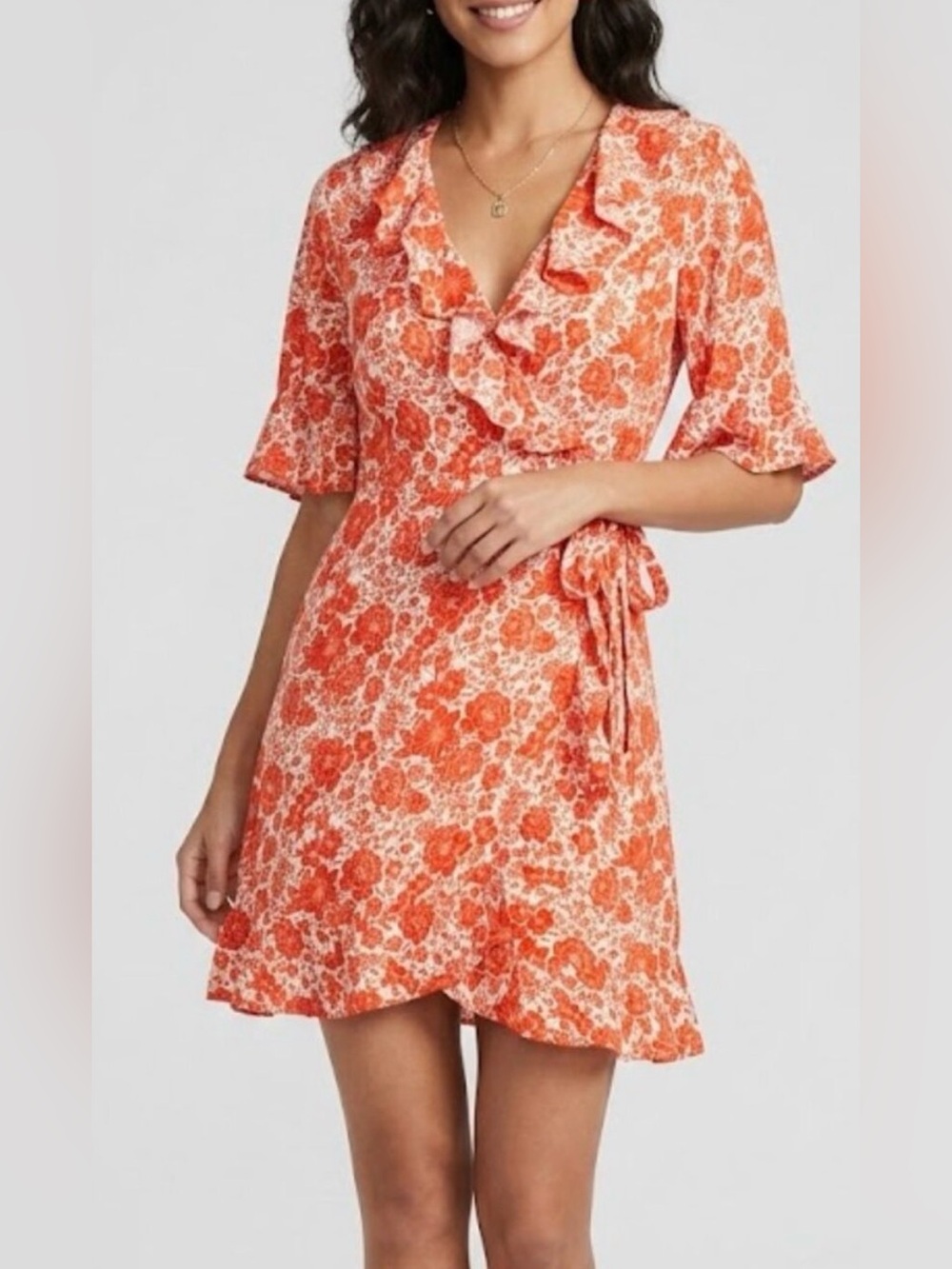 Floral Ruffle Wrap Dress small